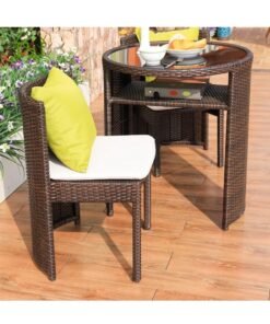 Alternative view of C&C Home Set of 3 Multipurpose Use Stackable Outdoor Patio Bistro Set Glass Top Table with 2 Rattan Chairs Garden Dinning Furniture Set for Yard Deck Garden Poolside Living Room 48x46x68 and 66x73 cm