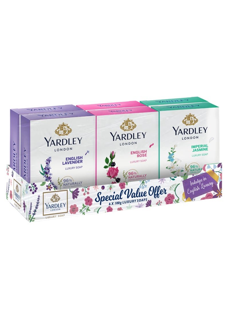 Yardley Luxury Soap Bar Imperial Lavender, Imperial Rose and Imperial Jasmine 100g Pack of 6