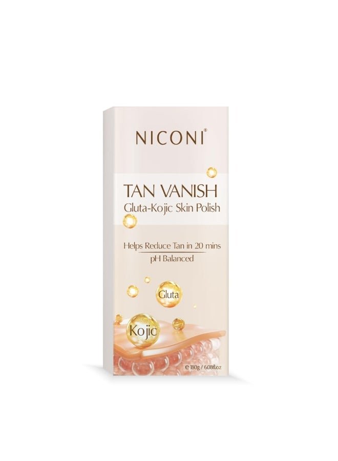 NICONI Tan Vanish Gluta-Kojic Skin Polish | Instant Tan Removal & Glow | Infused with Kojic Acid & Glutathione | Ideal for All Skin Types | Lightens Suntan | 180g