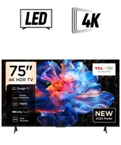 TCL 75 Inch 4K HDR TV, Google TV, Dolby audio, 60Hz, AiPQ Processor, MEMC, Metallic Bezel-Less, Model Year 2025 - 75P6k Black