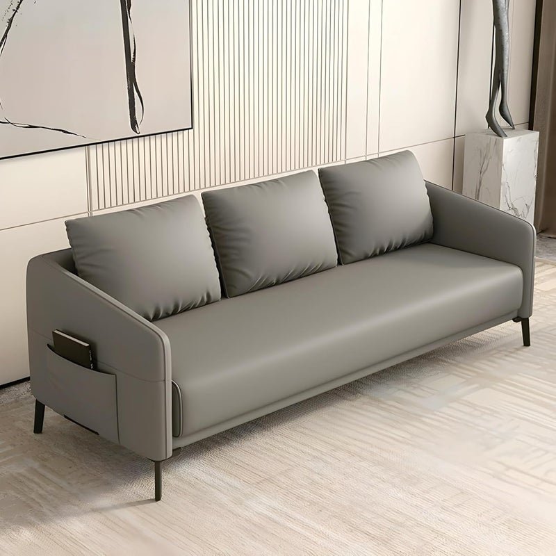 Comfynest Modern Wood Frame Standard Sofa | Tear-Resistant Leather Upholstery | Solid Color | 3-Seater Couch with Square Arms | No Assembly Required (Grey)