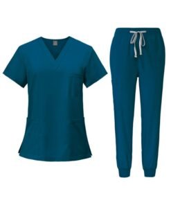 NiaaHinn Men Women's Medical Scrubs Set V-neck Top & Tapered Leg Jogger Pants with Drawstring Medical Nurse Uniform for Hospital Scrub Suit Uniforms for Summer (Peacock Blue)
