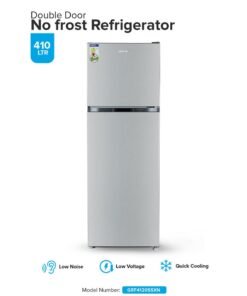 GEEPAS 410L Gross/348L Net Capacity, No Frost Double Door Refrigerator| With Multi Airflow, Twist Ice Maker, Stainless Steel Finish, Separate Temperature Control For Fridge & Freezer,  Freezer- 78L capacity GRF4120SSXN Silver