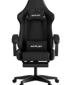 ACPLAY Gaming Chair with Retractable Footrest, Ergonomic Design, High Back, Reclining Function, Height adjustible, Neck and Lumbar Support, Silent Casters - Ideal for Racing, Office, and Computer Use Black