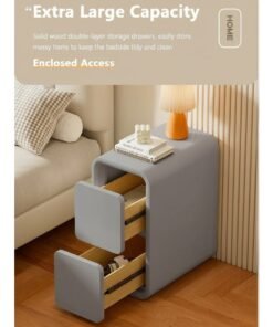 XiuWoo 2-Tier Modern Bedside Table, No installation Night Stand, Narrow Nightstand, End Side Table, Bedside Storage Cabinet, Fully Assembled Home Storage Cabinet with Leather Finishing, 2 Wood Drawers