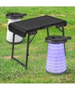 Albawadi Portable Folding Table with 2 Telescoping LED Light Folding Chair Stools