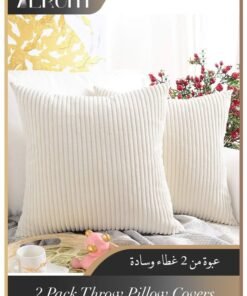 Alruht 2 Pack of Throw Pillow Cover, Corduroy Soft Decorative, Cushion Covers for Sofa Living Room Home Decor, 45x45 cm (Striped Cream)