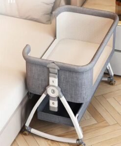 Kutis 1-Piece Baby Bassinet Bedside Sleeper Bedside Crib Easy Folding Portable Crib Travel Baby Bed with Adjustable Height and Mattress Grey 90x50x83 cm