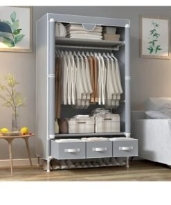 TRASSLE Wardrobe Closet, Portable Clothes Closet Rolling Door Wardrobe with Hanging Rack Non-Woven Fabric Storage Organizer,Wardrobe with 3 Drawer Boxes for Bedroom,dark curry