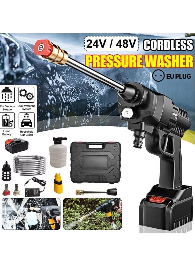 ELTRAZONE 48V Cordless Portable Washer Electric High Pressure Cleaner Machine 200W 30Bar Lithium Handheld Car Cleaning Device With Foam Generator Nozzle Water Pump (Case Pack - EU Plug)