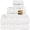 Safi Plus 6-Piece Towel Set 100% Turkish Genuine Cotton Super Soft & Absorbent Luxury Hotel Quality 600 GSM Cotton Bathroom Towels, 2 Bath Towels, 2 Hand Towels, 2 Washcloths, Bright White