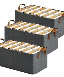 Barebeauty Wardrobe Organizer For Clothes With Metal Frame Rectangle Storage Baskets For Clothing Fabric Storage Box With Handles For Storage Clothes Pants Jeans Sweater Pack Of 3 (26 litre)