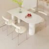 Raffine Modern Light Luxury Stone Tabletop Italian Dining Table and Chairs Small Kitchen Dining Table Chair Set Restaurant Dining Table with 4 Nordic Style Leather Cushion Ergonomic Dinning Chairs for Home Restaurants 120x60x75 and 41x45x75 cm