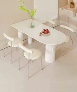 Raffine Modern Light Luxury Stone Tabletop Italian Dining Table and Chairs Small Kitchen Dining Table Chair Set Restaurant Dining Table with 4 Nordic Style Leather Cushion Ergonomic Dinning Chairs for Home Restaurants 120x60x75 and 41x45x75 cm