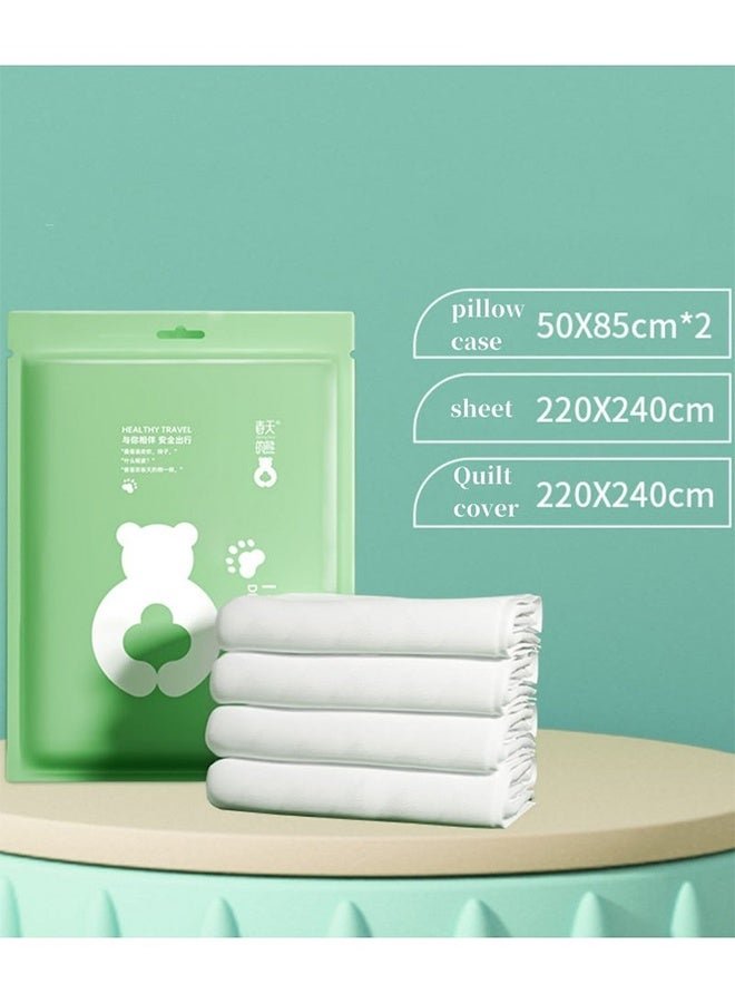 GIFT Disposable Bed Sheets for Travel Small Cotton Disposable Bedsheet Set with Four Pieces Duvet Cover Pillowcase Offering a Convenient Bedding Cover for Your Travels, Hotel Supplies