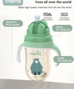 SUPERMAMA PPSU Baby Sippy Cup Boys and Girls Toddler Straw Cups Kids Water Bottle Spill Proof for School Outdoor Or Indoor BPA Free Easy To Hold Green 325ml