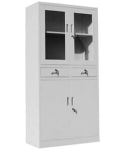 MAF furniture Maf Two Doors Upper Glass,Two Lockable Maf-Fc20 Center Drawers And Two Lower Doors Steel Wardrobe, Cabinet For Living Room,Kitchen,Office And School Color Grey