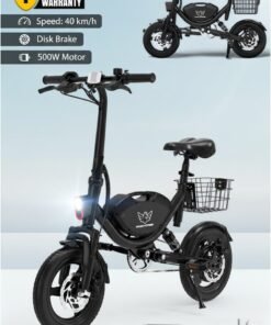Wind Horse Electric Bike for Adults 500W Brushless Hub Motor, 40 KMH Max Speed, 25-35 KM Range with 36V 8AH Battery, 14 Inches Tires with Dual Suspension and Disc Brakes, Lightweight Carbon Alloy Frame, Urban Commuter E-Bike with Basket for Easy Storage and Transport