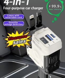Yaqeen [Clearance Sale] 12V/24V Fast Car Charger With Retractable Cable - Dual Usb-C Pd Retractable Charging Cable Fast Car Power Adapter Pd20w For Iphone Type C 40w Car Bluetooth Usb Charger Plug With Iphone,Samsung,Galaxy,Huawei,Xiaomi | 4-In-1 Type C Fast Charging -Mecha White