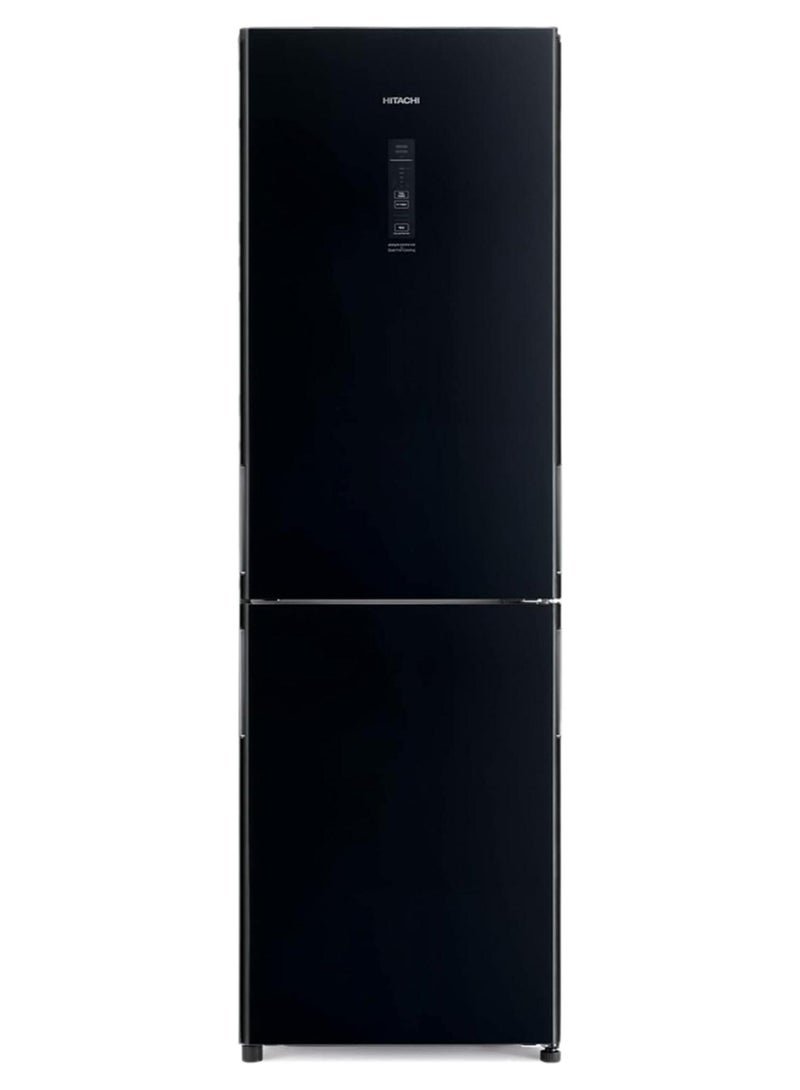 HITACHI 410L Gross, Net 330L, Bottom Mount Double Door Refrigerator, 10 Year Warranty on Inverter Compressor, 2 Doors Fridge, Dual Fan Cooling, Hybrid Freezing, Large Shelf 363 kW RBG410PUK6X4GBK Balck