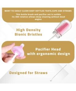 LuQu 3-In-1 Silicon Brush Set For Baby Bottle Cleaning-Pink - Image 3
