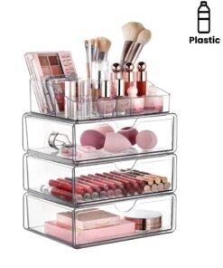 Vtopmart 4-Tier Clear Makeup Organizer with Drawer, Cosmetic & Bathroom Countertop Storage for Vanity, Skincare, Jewelry, Hair Tools - Space-Saving Desktop Organizer