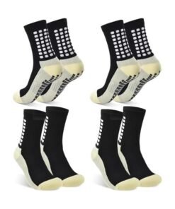 HOOKOR 4 Pairs Grip Socks Football For Kids Men Adult White Black Football Grip Socks Size 6-11 Running Sports Soccer Non Slip Socks With Rubber Dots, 4xBlack