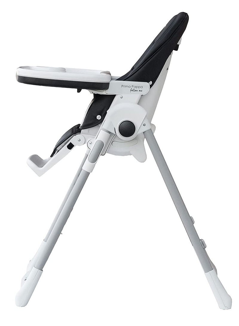 Peg Perego Prima Pappa Follow Me Licorice Highchair – Compact Folding Baby & Toddler Highchair with Recliner, Adjustable to 7 different heights, 5-Point Harness & Wheels, From 0–36 Months, Black