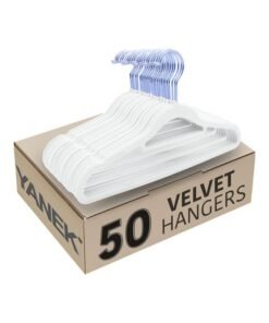 YANEK Non-Slip Velvet Hangers – Ultra-Thin, Heavy-Duty, 360° Rotating Hook Pack Of 50 (White) White White