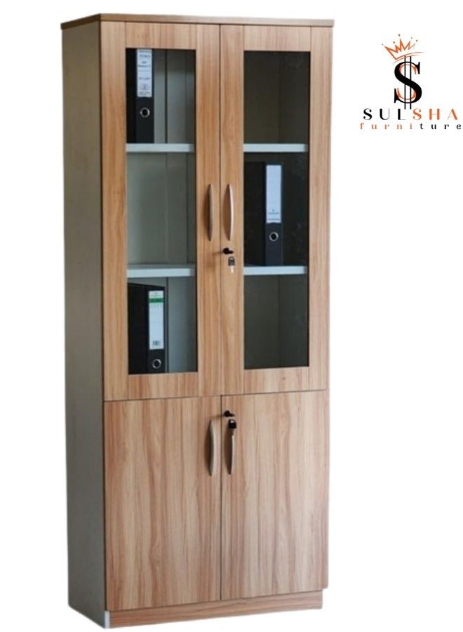 SULSHA Modern Wooden File Cabinet 4 Door ,Glass Door Cabinet