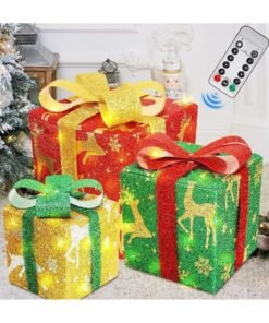 AUTOYSUR 3PCS Christmas Nesting Gift Boxes with Lid Stacking Boxes Xmas Boxes for Gifts Lighted Gift Wrap Boxes for Christmas New Year Wrapping Presents Home Decorations