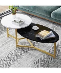 DubaiGallery coffee table Nordic White Round Nesting Table Small Coffee Table, White Natural Tabletop, Suitable for Living Room Office Hotel Furniture
