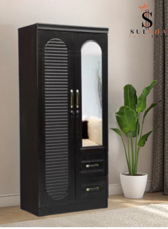 SULSHA 2 Door Wooden Wardrobe Cabinet Cupboard Engineered Wood Perfect Modern Stylish Heavy Duty With Mirror With 2 Drawer Wenge Color
