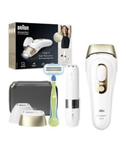BRAUN Silk-expert Pro 5 PL5146 IPL with 4 extras: wide head, precision head, Venus razor and soft pouch. White / Gold
