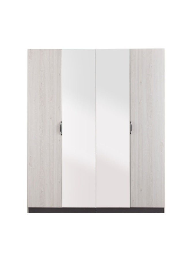 DANUBE HOME Pletora 4 Door Wardrobe With 2 Mirrors Sturdy Closet Clothes Storage Cupboard Modern Design Space Saving Swing Door Cabinet For Bedroom L181.6Xw59.6Xh216Cm - Grey Oak
