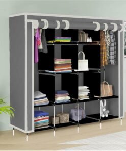 Maison & Cuisine ® 12 Shelves Fancy Layer Collapsible Grey Wardrobe Portable Almirah Foldable Racks for Clothes Cupboard Cloth Plastic Frame Organizer (88370)