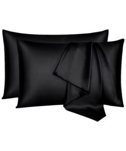 MahMir® Silk Satin Pillowcase for Hair and Skin Queen - Black Silk Pillowcase 2 Pack 76L x 51W CM (30x20 Inches) - Satin Pillow Cases Set of 2 with Envelope Closure (2pcs Black)