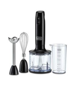 BLACK+DECKER Hand Blender, 600ml Chopping Bowl, 500ml Beaker, Stainless Steel Blades, Dual Speed, 3-in-1 Functionality, Anti-Slip, Perfect for Blending, Chopping, Whisking, HB600-B5 Black/Clear
