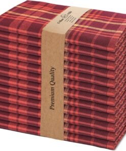 Urban Villa Cotton Dinner Napkins Set of 12 Highly Absorbent 20x20 Inches Soft Premium Cloth Napkins Hotel Quality Reusable  Washable Table Dinner Napkins for Home  Weddings  Red Checks