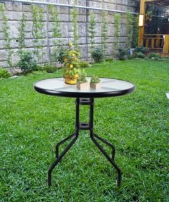 Alternative view of SKY-TOUCH Patio Bistro Round Metal Glass Table,Dining Table with Glass Table Top Metal Coffee Table for Lawn Garden Pool Steel Frame Commercial Party Table,Black,