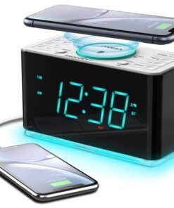 iTOMA 1.4" LED Display Digital Alarm Clock Radio with 15W Fast Wireless Charger & Bluetooth Speaker Bedside Clock with FM Radio,  LED Night Light for Bedroom, Home Office, Nightstand