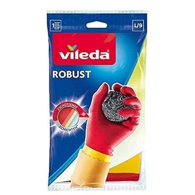 Vileda Robust 3 Protective layer Rubber Gloves, Red/Yellow, Size L/9 - Image 2
