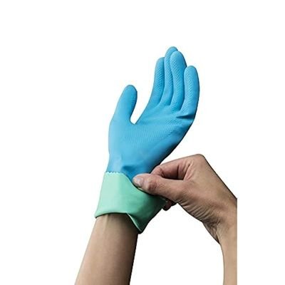 Vileda Comfort Extra Reusable Rubber Gloves L, Latex, Absorbent Interior, Protects Your Skin, Blue & Green, Large Size (1 Pair Per Pack) - Image 4