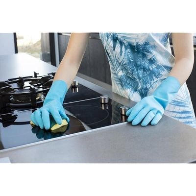 Vileda Comfort Extra Reusable Rubber Gloves L, Latex, Absorbent Interior, Protects Your Skin, Blue & Green, Large Size (1 Pair Per Pack) - Image 5