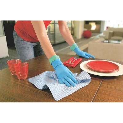 Vileda Comfort Extra Reusable Rubber Gloves L, Latex, Absorbent Interior, Protects Your Skin, Blue & Green, Large Size (1 Pair Per Pack)