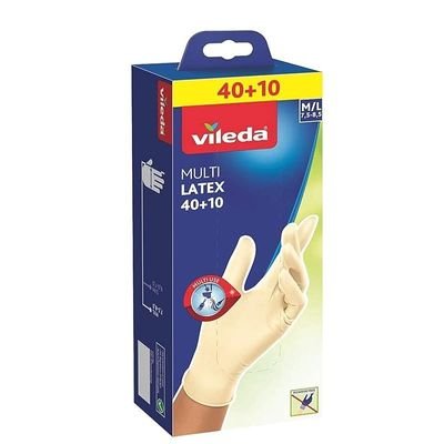 Vileda Disposable Multi Latex Gloves, Powder-Free, Ambidextrous Wear, Pack Of 50, White, Medium/Large, 2319701 - Image 2