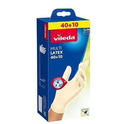 Vileda Disposable Multi Latex Gloves, Powder-Free, Ambidextrous Wear, Small/Medium, Pack Of 50, White 2319700 - Image 2