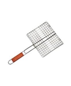 BBQ Grill Basket With Wood Handle Silver 28x28centimeter