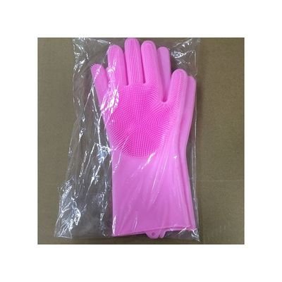 Silicone Dishwashing Gloves With Scrubber Pink 35.7x16.5x2centimeter - Image 3