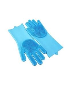 Gloves Reusable Silicone Brush Scrubber Gloves Heat Resistant For Kitchen Dishwashing Blue